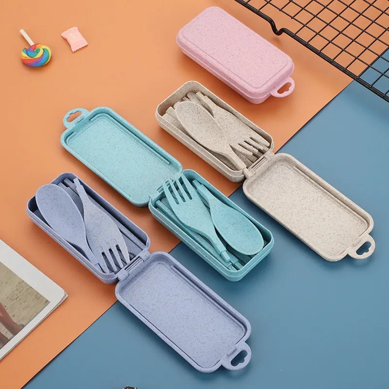 Foldable Wheat Straw Cutlery Set With Storage Box - The House Of BLOC