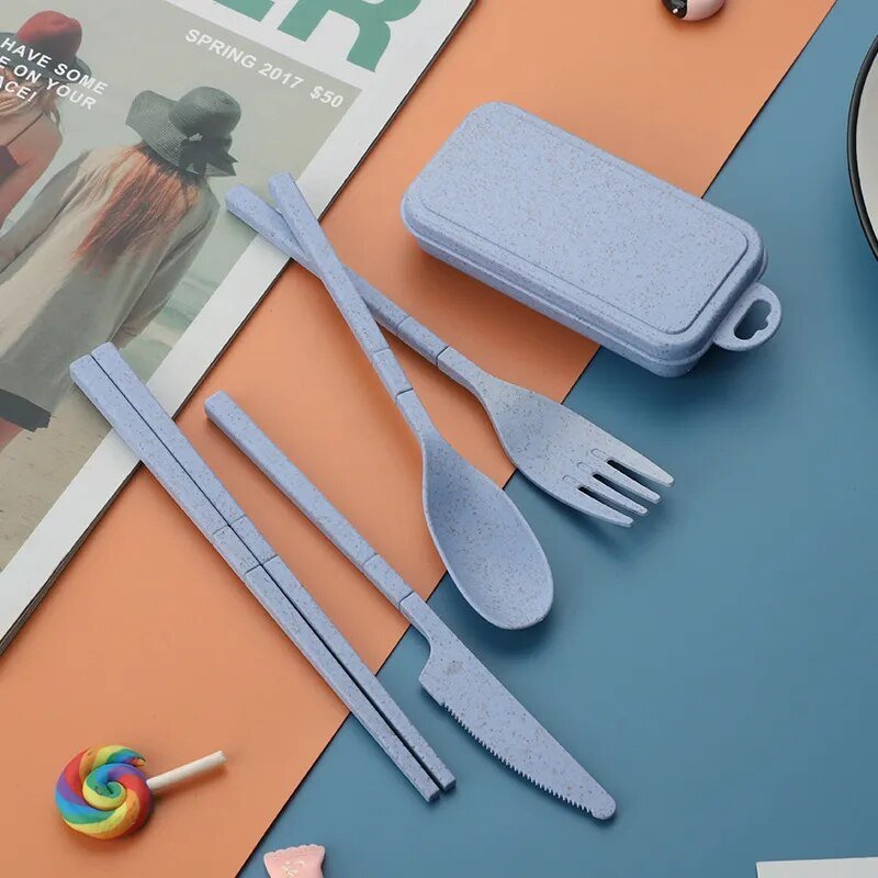 Foldable Wheat Straw Cutlery Set With Storage Box - The House Of BLOC