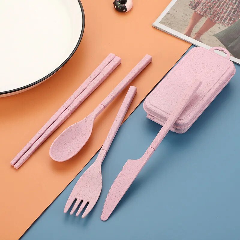 Foldable Wheat Straw Cutlery Set With Storage Box - The House Of BLOC