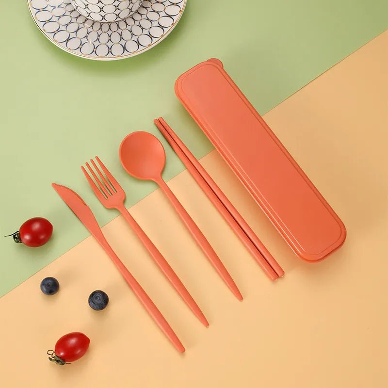 Four Piece Pastel Coloured Cutlery Set With Travel Box - The House Of BLOC