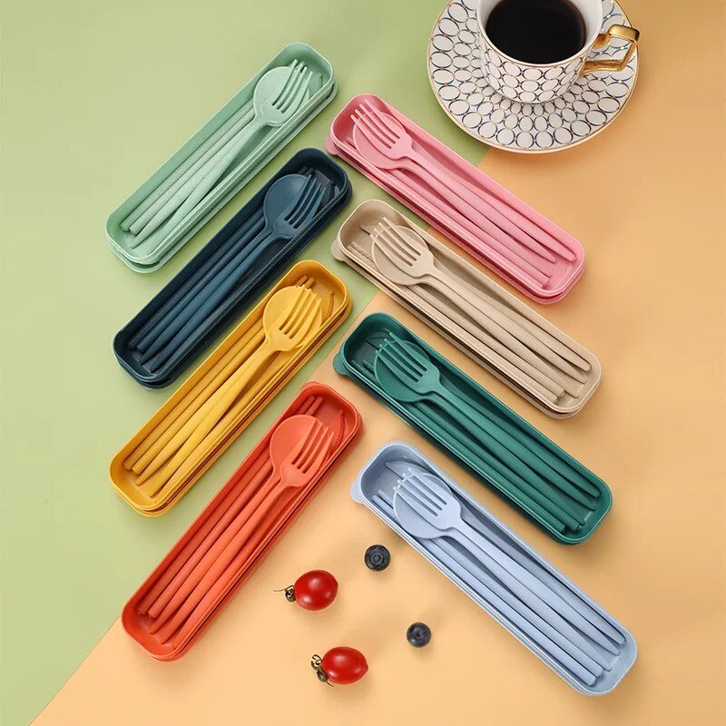 Four Piece Pastel Coloured Cutlery Set With Travel Box - The House Of BLOC