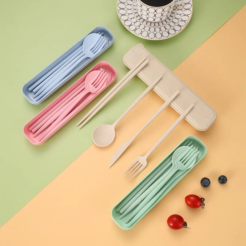 Four Piece Pastel Coloured Cutlery Set With Travel Box - The House Of BLOC