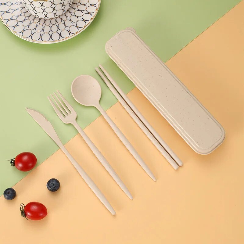 Four Piece Pastel Coloured Cutlery Set With Travel Box - The House Of BLOC