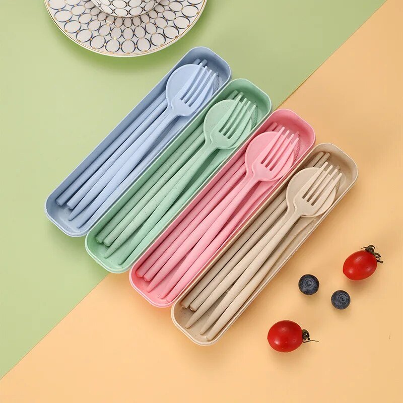 Four Piece Pastel Coloured Cutlery Set With Travel Box - The House Of BLOC