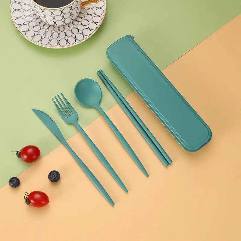 Four Piece Pastel Coloured Cutlery Set With Travel Box - The House Of BLOC