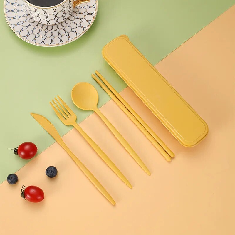 Four Piece Pastel Coloured Cutlery Set With Travel Box - The House Of BLOC