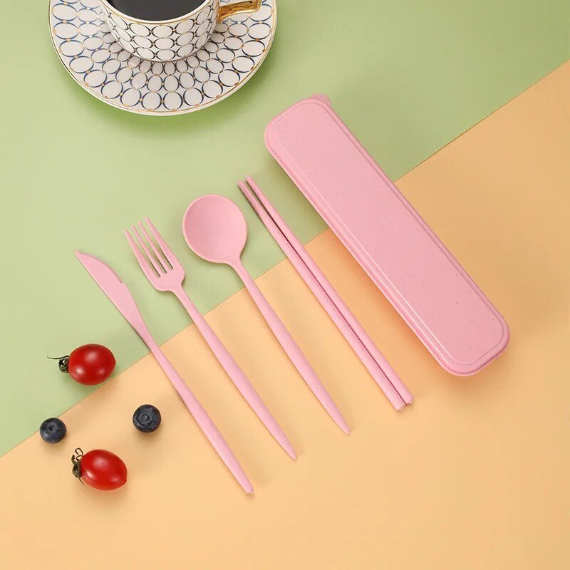 Four Piece Pastel Coloured Cutlery Set With Travel Box - The House Of BLOC