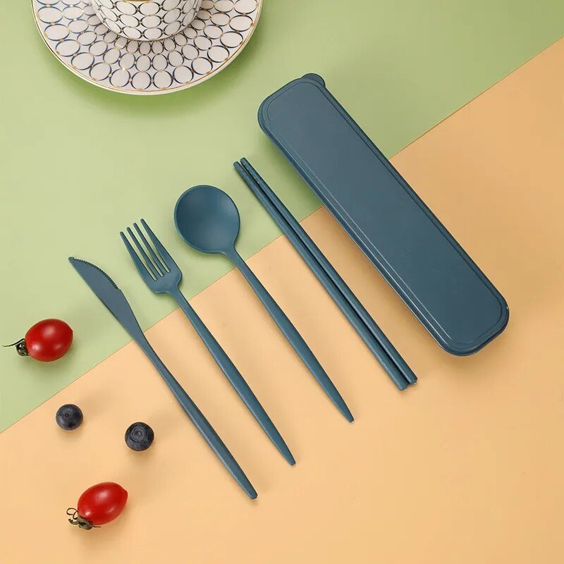 Four Piece Pastel Coloured Cutlery Set With Travel Box - The House Of BLOC