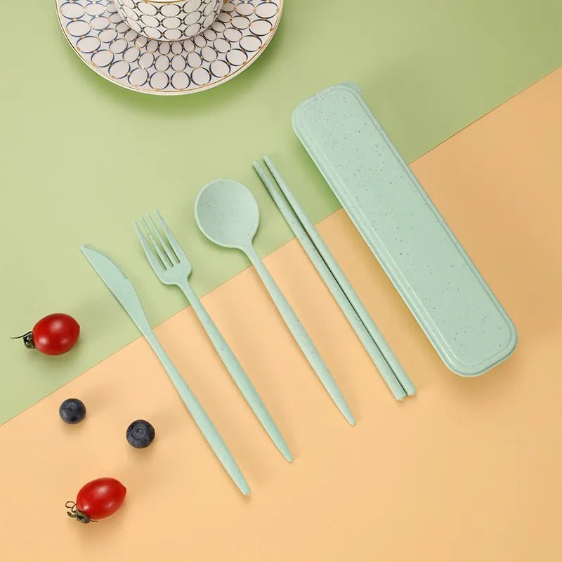 Four Piece Pastel Coloured Cutlery Set With Travel Box - The House Of BLOC