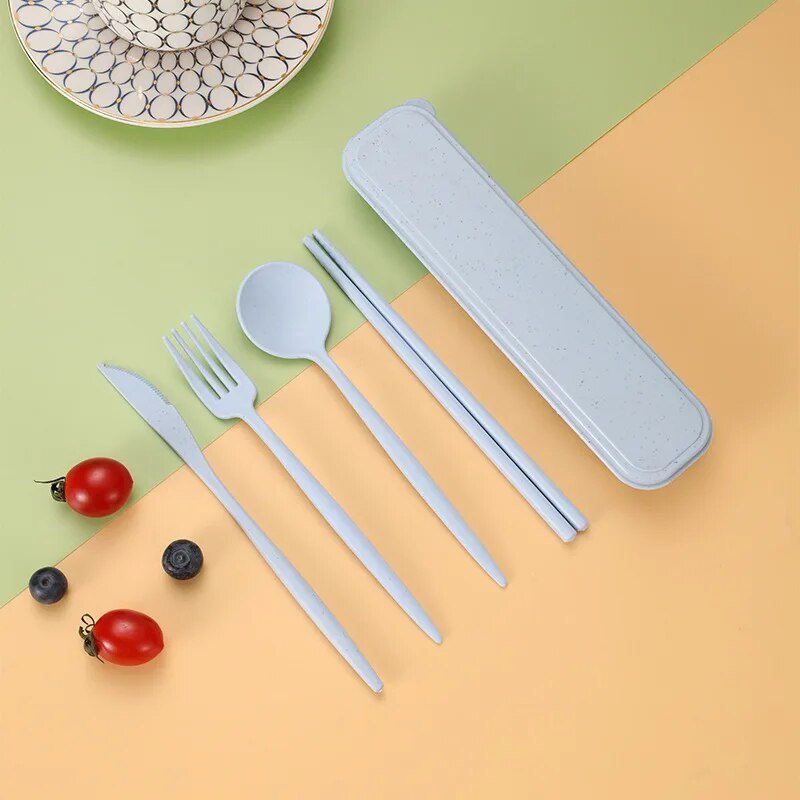 Four Piece Pastel Coloured Cutlery Set With Travel Box - The House Of BLOC