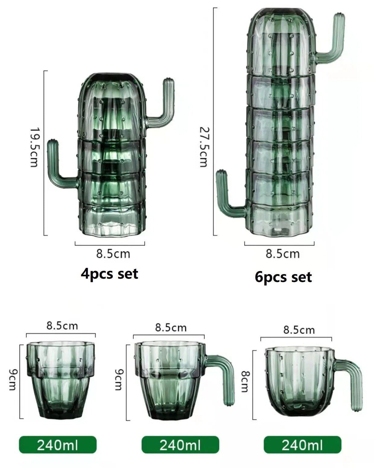 Green Cactus Transparent Stackable Coffee Mug - The House Of BLOC