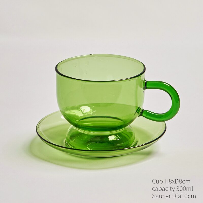 Green Glass Teacup & Saucer Sets - The House Of BLOC