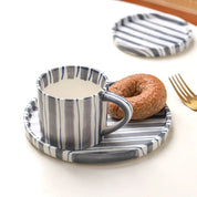 Hand Drawn Striped Ceramic Mug & Saucer Set - The House Of BLOC