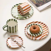 Hand Drawn Striped Ceramic Mug & Saucer Set - The House Of BLOC