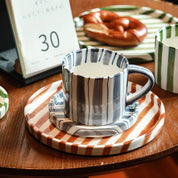 Hand Drawn Striped Ceramic Mug & Saucer Set - The House Of BLOC