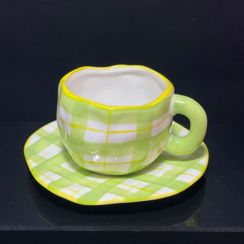 Hand Painted Ceramic Coffee Mugs with Saucers - The House Of BLOC