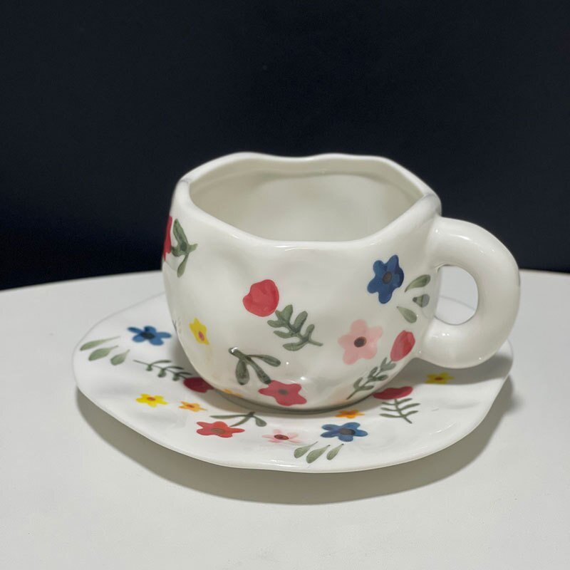 Hand Painted Ceramic Coffee Mugs with Saucers - The House Of BLOC