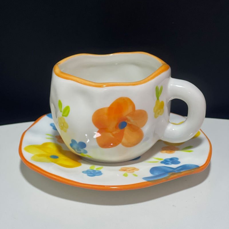 Hand Painted Ceramic Coffee Mugs with Saucers - The House Of BLOC