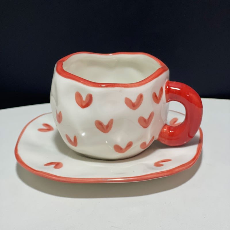 Hand Painted Ceramic Coffee Mugs with Saucers - The House Of BLOC