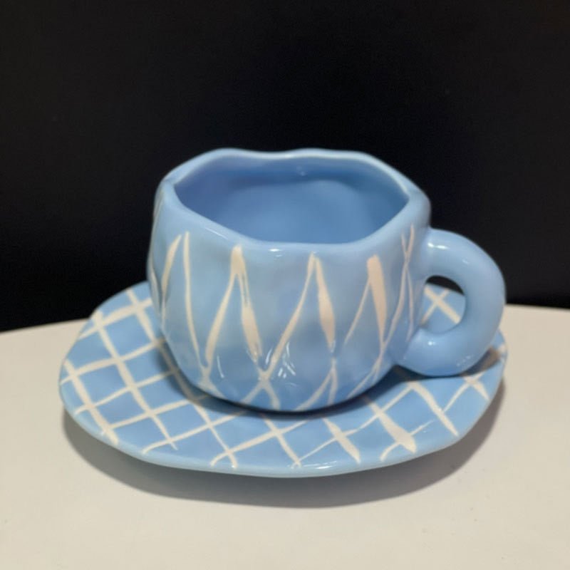 Hand Painted Ceramic Coffee Mugs with Saucers - The House Of BLOC