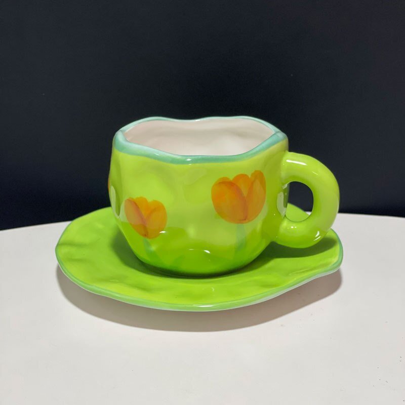 Hand Painted Ceramic Coffee Mugs with Saucers - The House Of BLOC