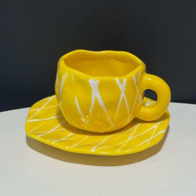 Hand Painted Ceramic Coffee Mugs with Saucers - The House Of BLOC