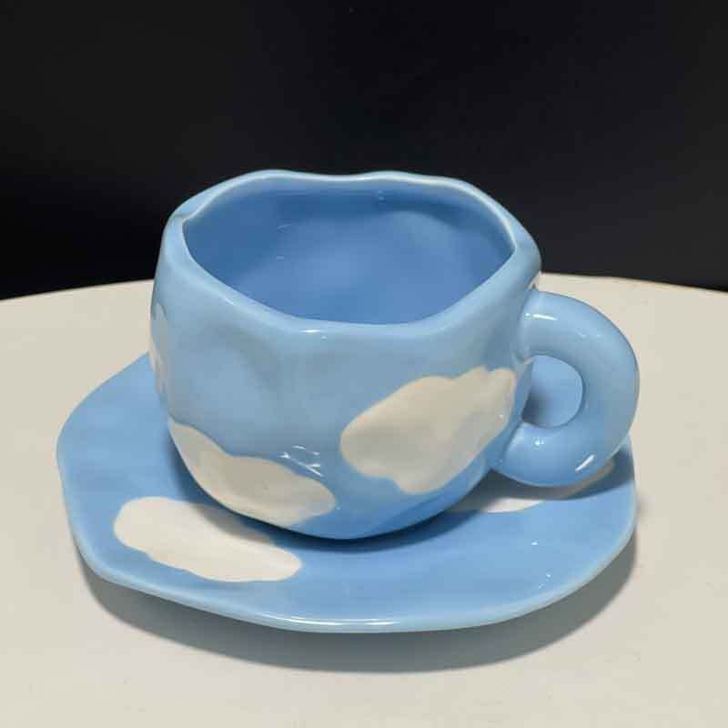 Hand Painted Ceramic Coffee Mugs with Saucers - The House Of BLOC