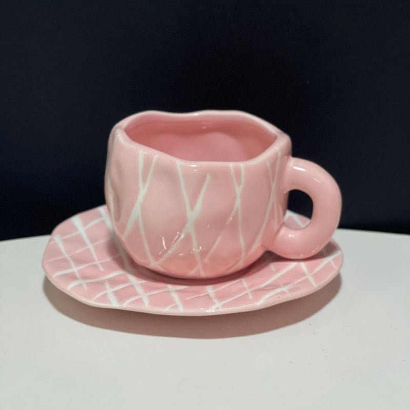 Hand Painted Ceramic Coffee Mugs with Saucers - The House Of BLOC