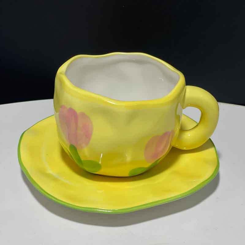 Hand Painted Ceramic Coffee Mugs with Saucers - The House Of BLOC