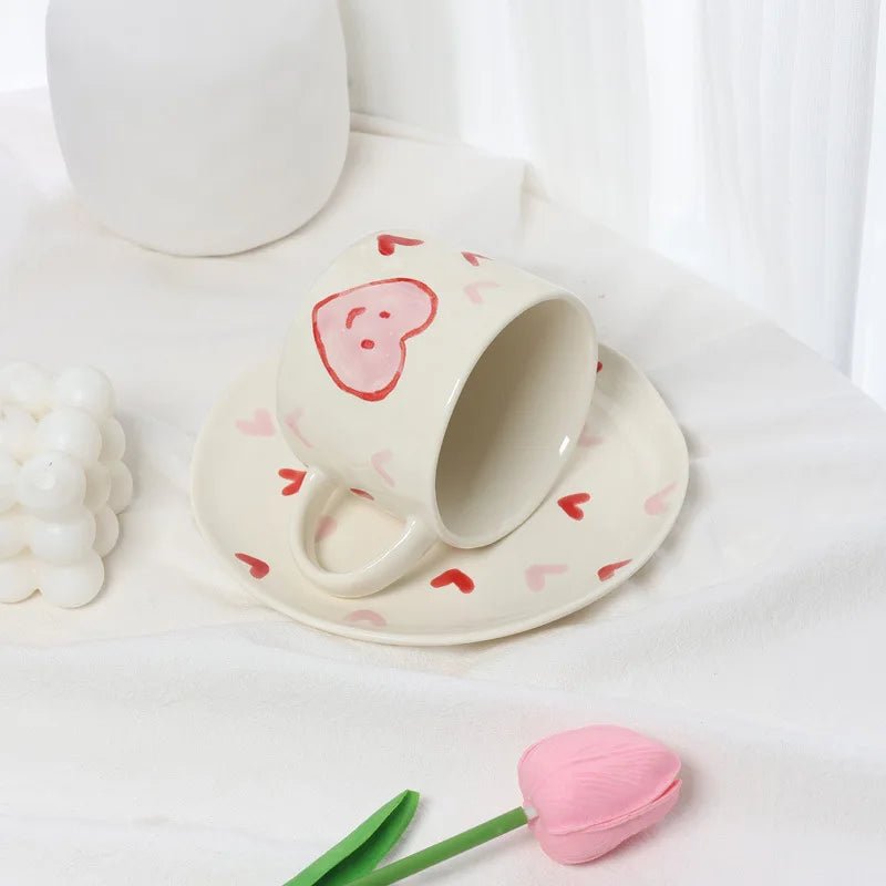 Heart Pattern Coffee Mug & Plate Set - The House Of BLOC