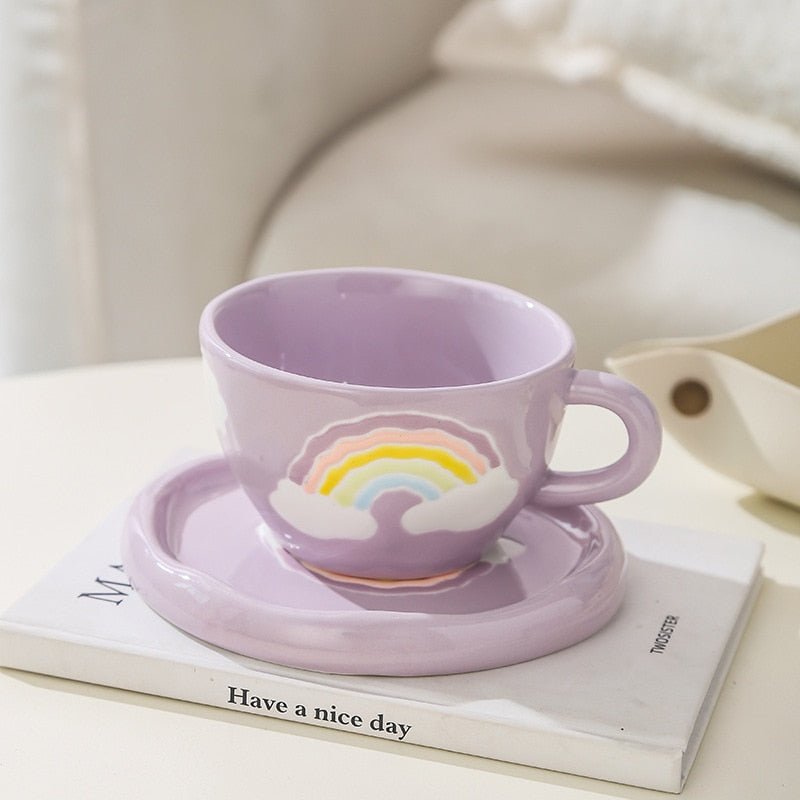 Korean Style Ceramic Cloud Coffee Mug And Saucer Set - The House Of BLOC