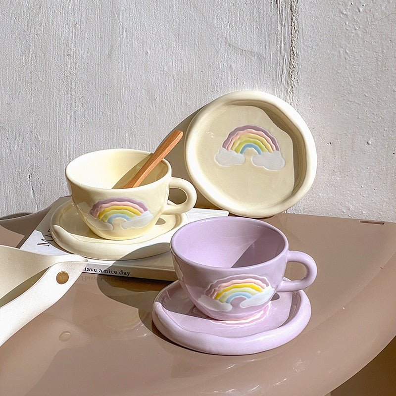 Korean Style Ceramic Cloud Coffee Mug And Saucer Set - The House Of BLOC