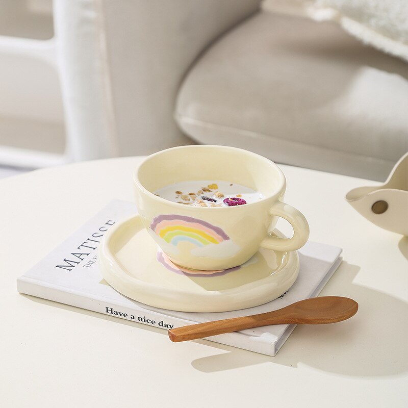 Korean Style Ceramic Cloud Coffee Mug And Saucer Set - The House Of BLOC