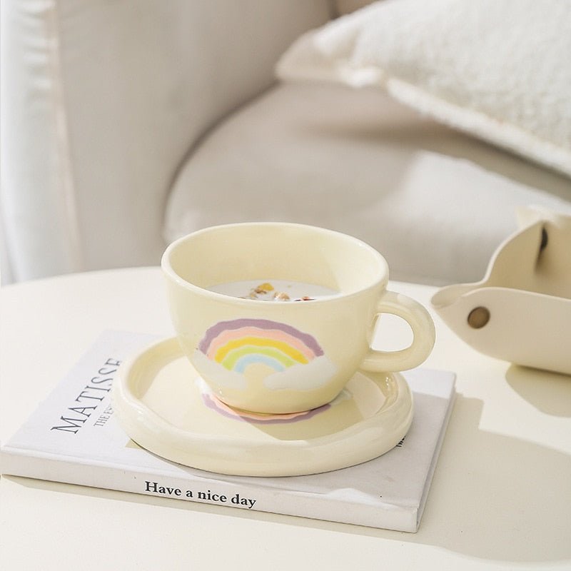 Korean Style Ceramic Cloud Coffee Mug And Saucer Set - The House Of BLOC