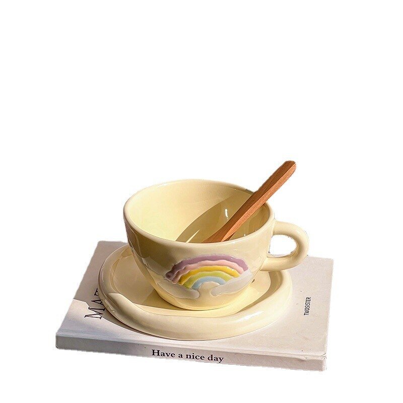 Korean Style Ceramic Cloud Coffee Mug And Saucer Set - The House Of BLOC