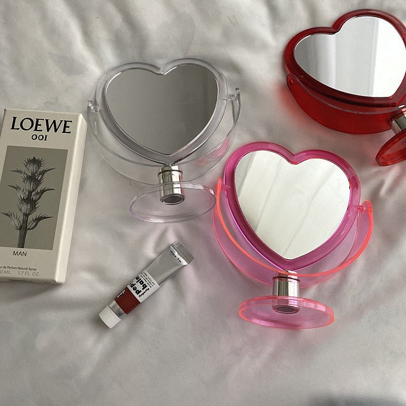 Korean Style Heart Shaped Double Sided Cosmetic Mirror - The House Of BLOC