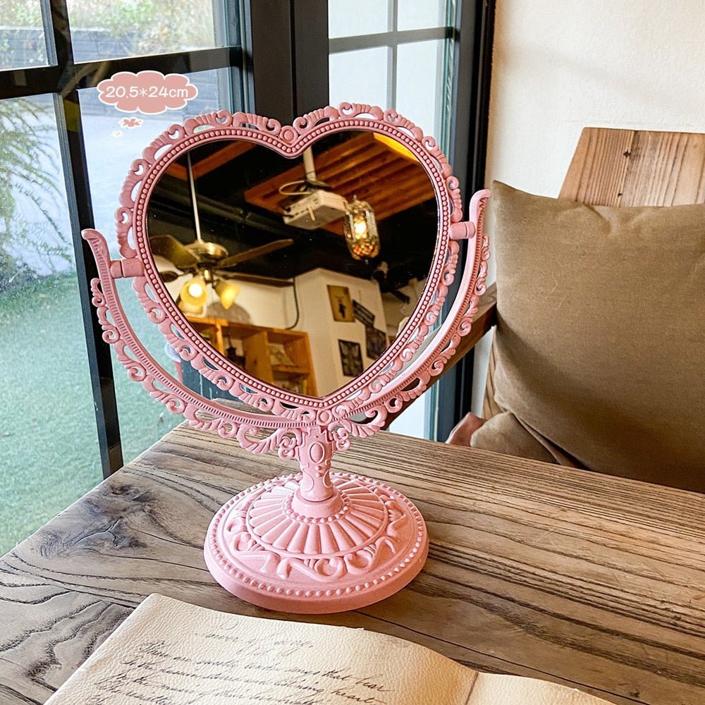 Korean Style Heart Shaped Double Sided Cosmetic Mirror - The House Of BLOC