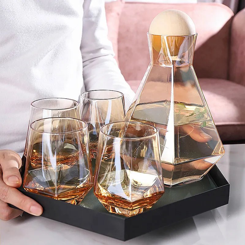 Luxury Diamond Shape Crystal Decanter & Glasses Set - The House Of BLOC