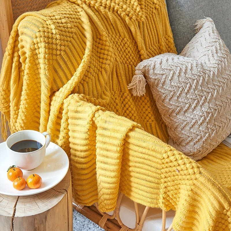 Nordic Solid Sofa Knitted Blanket - The House Of BLOC