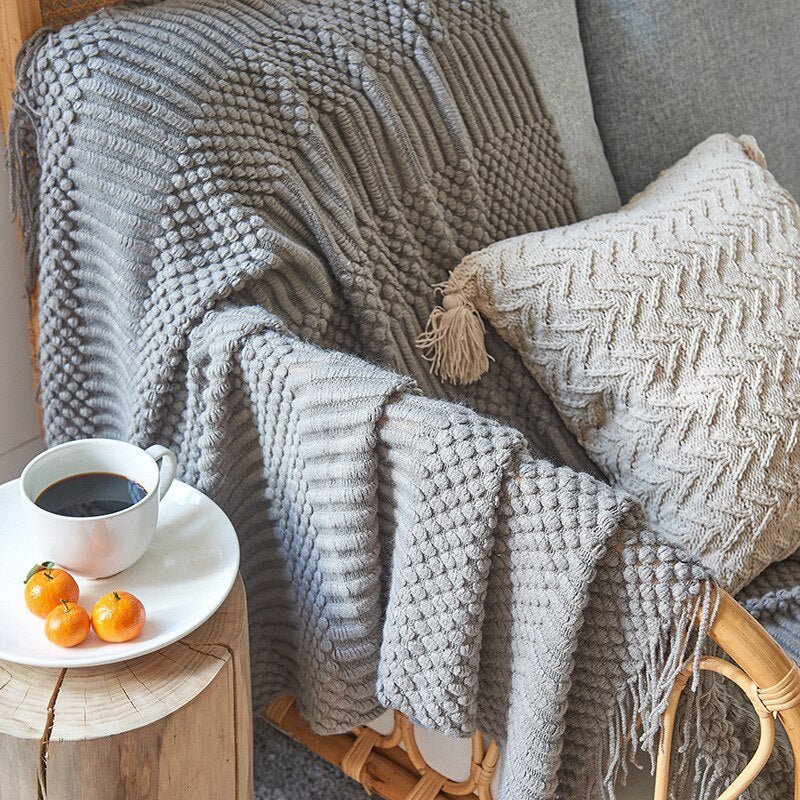 Nordic Solid Sofa Knitted Blanket - The House Of BLOC