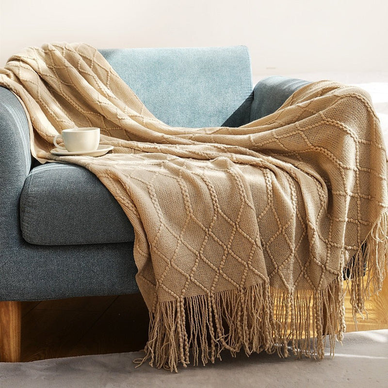 Nordic Solid Sofa Knitted Blanket - The House Of BLOC