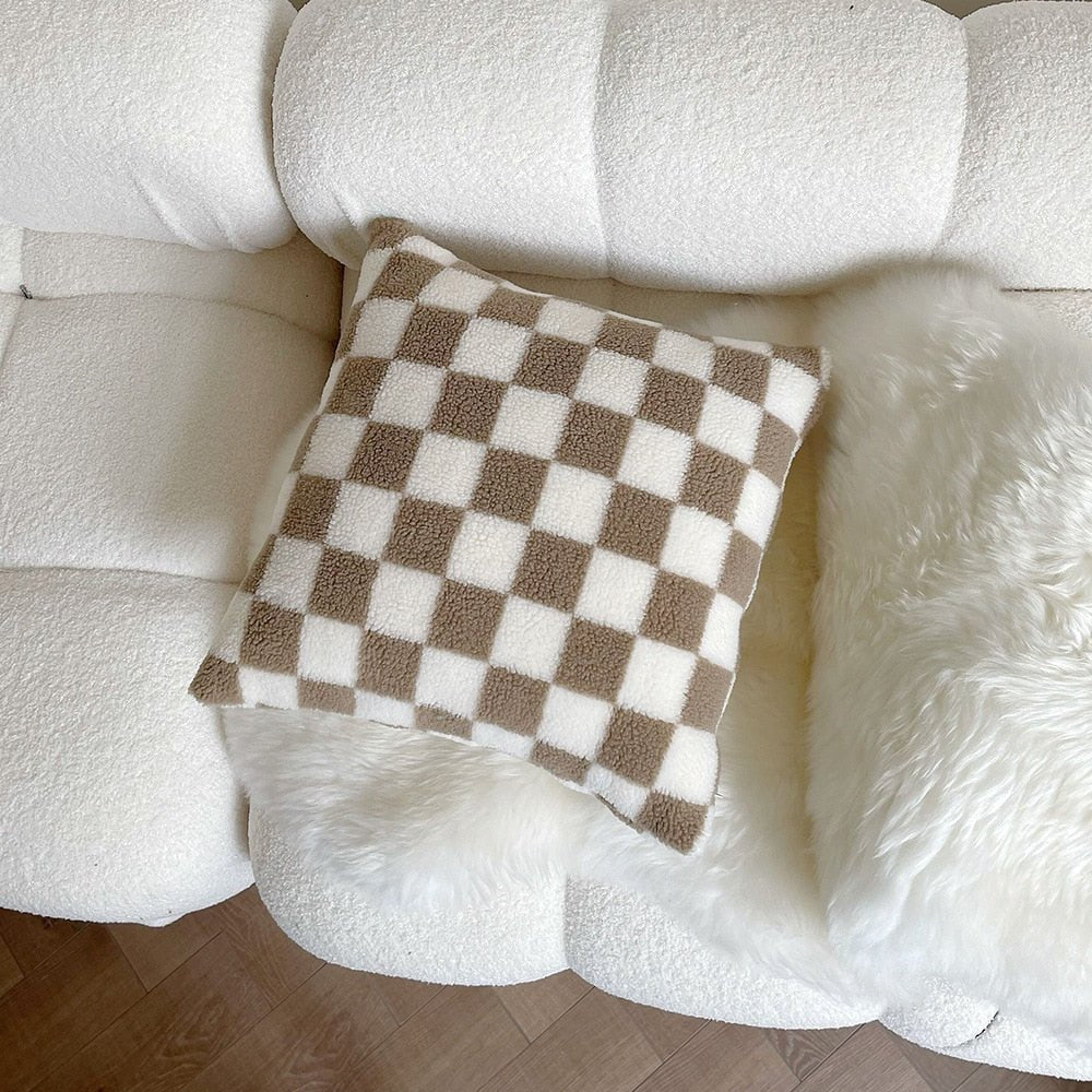 Plush Fleece Chequerboard Cushion - The House Of BLOC
