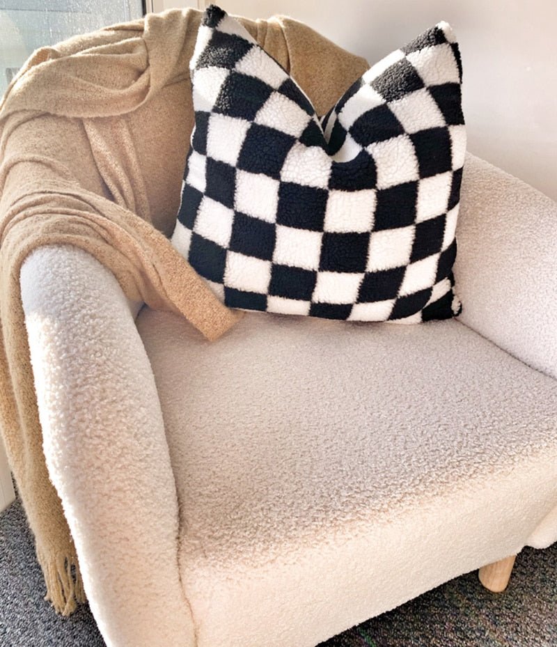 Plush Fleece Chequerboard Cushion - The House Of BLOC