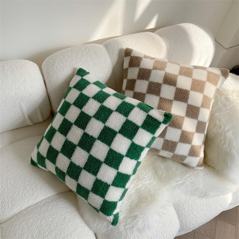 Plush Fleece Chequerboard Cushion - The House Of BLOC