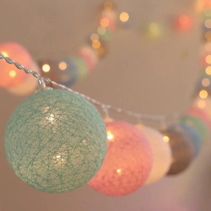 Pretty Pastel Cotton Ball Fairy Lights Garland - The House Of BLOC