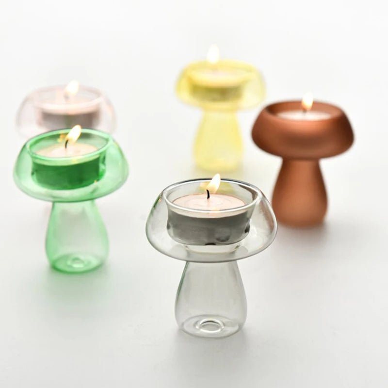 Quirky Glass Mushroom Shape Candle Holder - The House Of BLOC