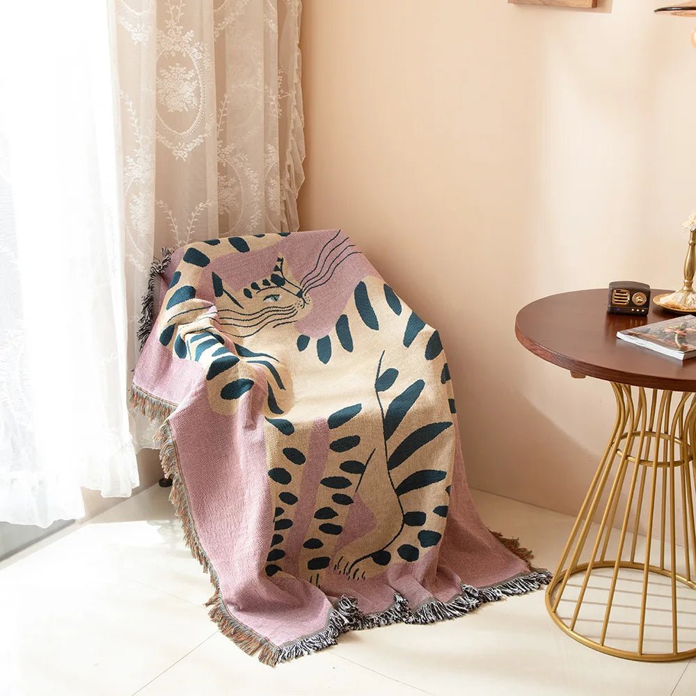 Quirky Pink Cat Design Sofa Blanket - The House Of BLOC
