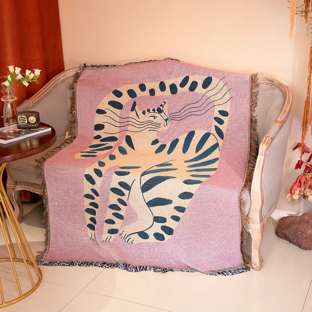 Quirky Pink Cat Design Sofa Blanket - The House Of BLOC