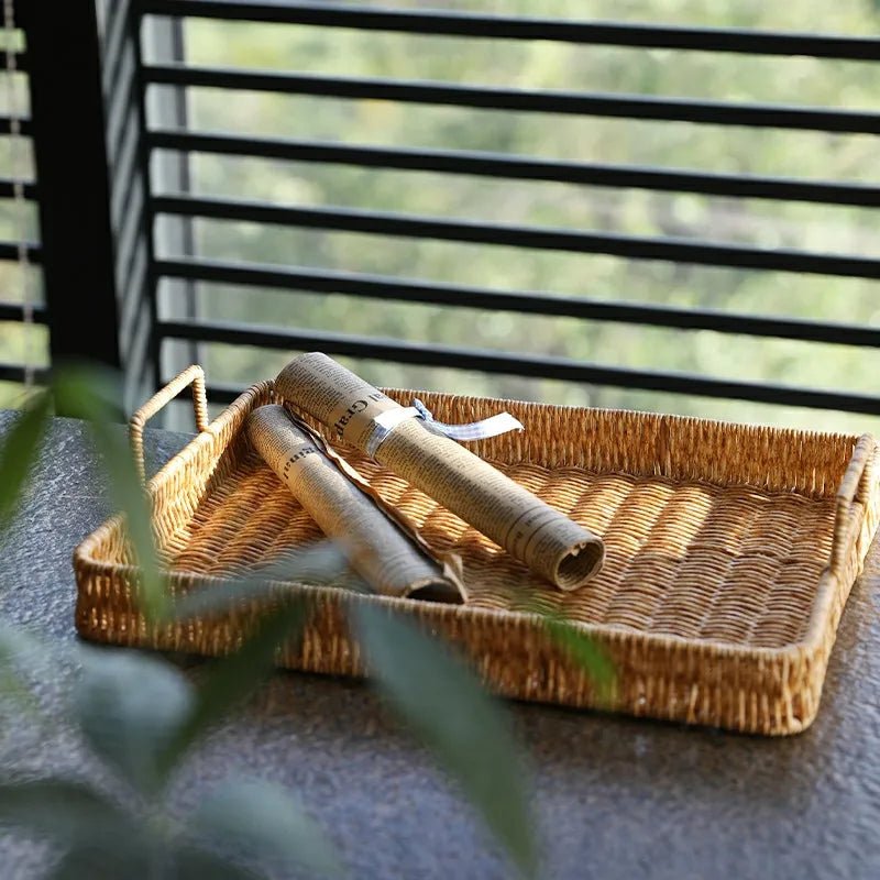 Rattan Style Storage Tray With Handle - The House Of BLOC