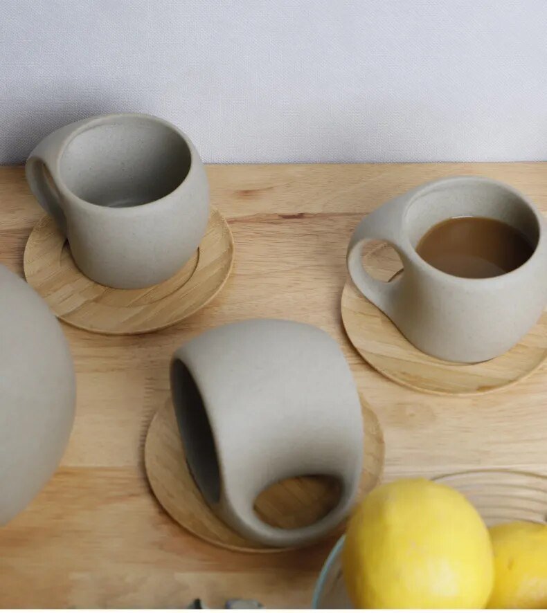 Retro Ceramic Stoneware Coffee Mug & Saucer Set - The House Of BLOC